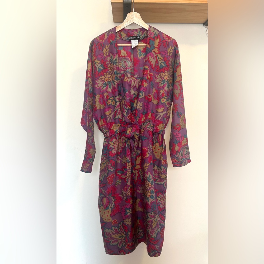 Vintage 100% Silk Floral Dress with Removable Center Panel size S/M